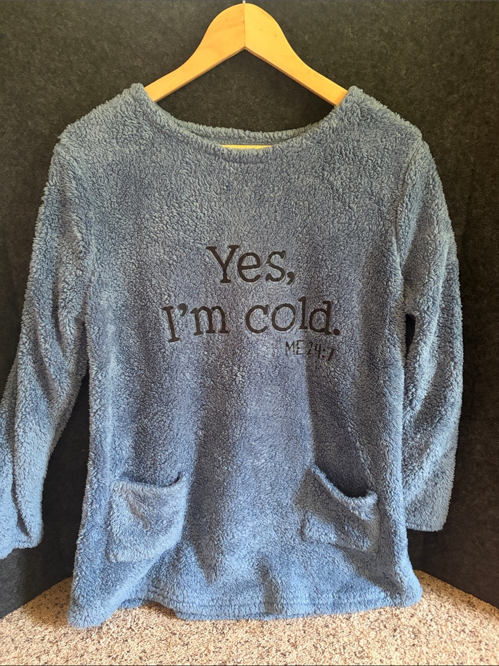 Women’s Medium Cozy Blue Fuzzy Pullover "Yes, I'm cold."